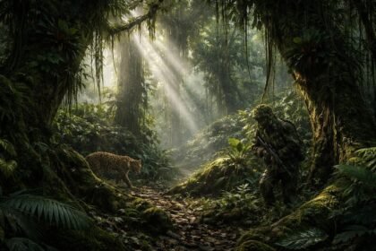 Zsúfolt dzsungel árnyékában rejtőző ragadozók és a túlélés mesterei figyelnek