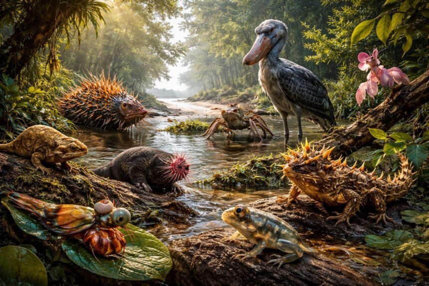 Különös, szokatlan kinézetű állatok sokfélesége a természetben megfigyelhető különböző élőhelyeken jó példákat mutatva