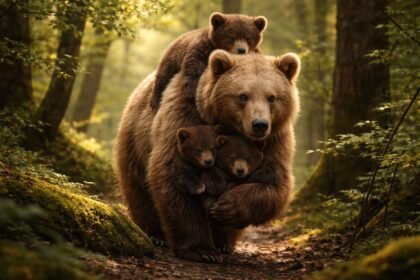 Anyai gondoskodás vizuális megnyilvánulása az állatvilágban, kicsinyek hordozásával, védelemért és fennmaradásért.