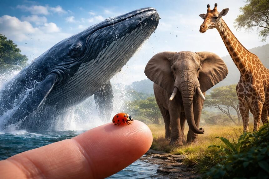 A természet legnagyobb és legkisebb állatai egyesítve egy képen bemutatva
