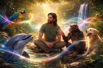 Különböző állatok beszélgetést szimulálnak emberi arckifejezésekkel és összetett hangkifejezésekkel a tudományos megfigyelések kontextusában.