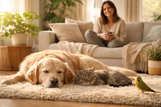 Kedvenc háziállatok nyugodt környezetben, bizalmas kapcsolattal és boldog érzelmekkel közösen