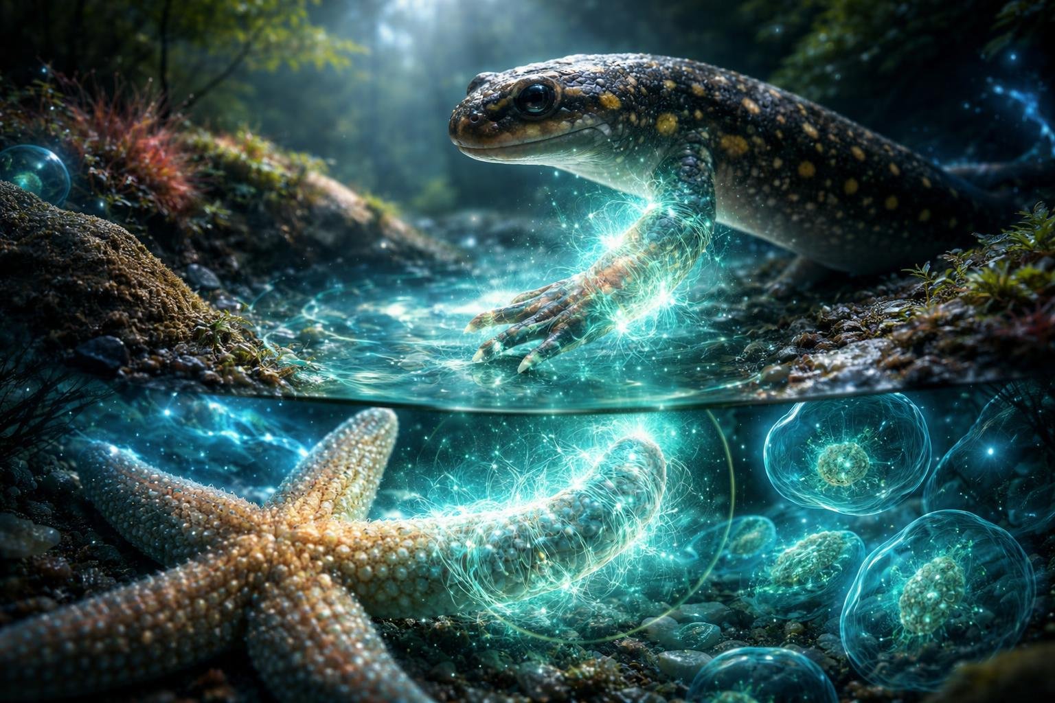 Regenerációs állat megjelenítés, amely szöveteit részben vagy teljesen megújítja, bemutatva csodálatos gyógyító folyamatot