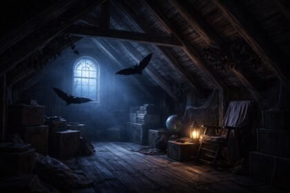 Denevér a padláson repülve, éjszakai környezetvédelmi üzenetet hordozva a környezet állapotáról.