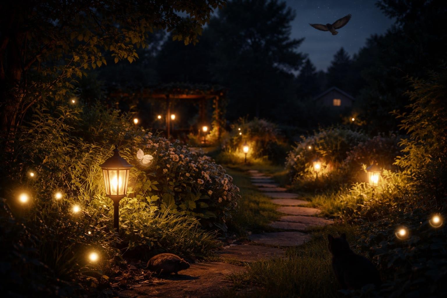 Éjszakai kert világítása és az élővilág közti fényszennyezési hatás a vadonban