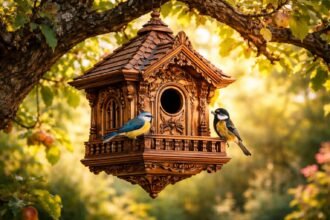 Luxus madárodú az almafa ágain, biztonságos költőhely kék cinegéinek és más madaraknak