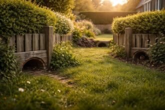 Kertvárosi kerítésen átvezetett sün-átjárók hálózata, keleti sünök közlekedése, biztonságos környezetben a telkek között