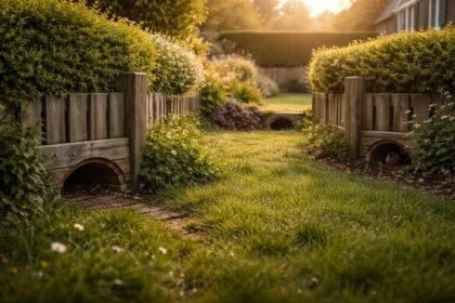 Kertvárosi kerítésen átvezetett sün-átjárók hálózata, keleti sünök közlekedése, biztonságos környezetben a telkek között
