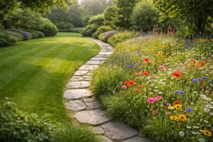 Vadvirágos gyep és angolpázsit közötti összehasonlítás a modern kertben, biodiverzitás témában