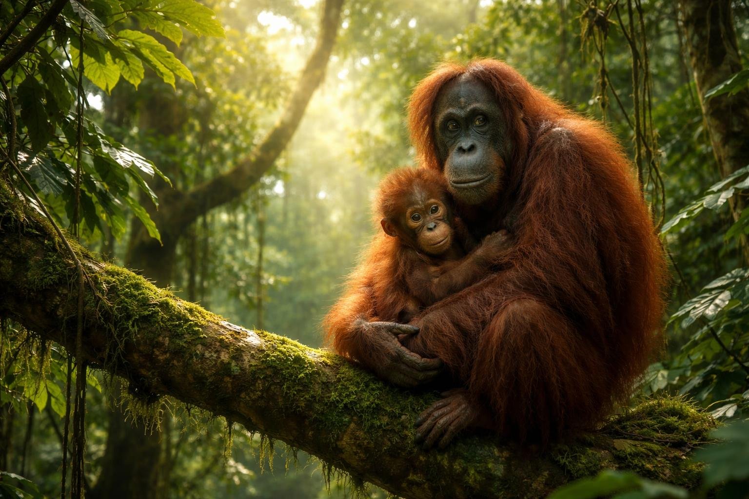 Orangutánok Borneón és Szumátrán az esőerdők fenyegetett lakói, küzdenek megóvásért